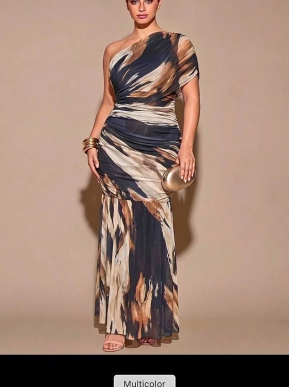 Abstract Draped Maxi Dress in Black & Brown
